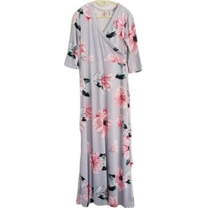 LARA Fashion Maxi Floral Dress 3/4 Sleeve Blue